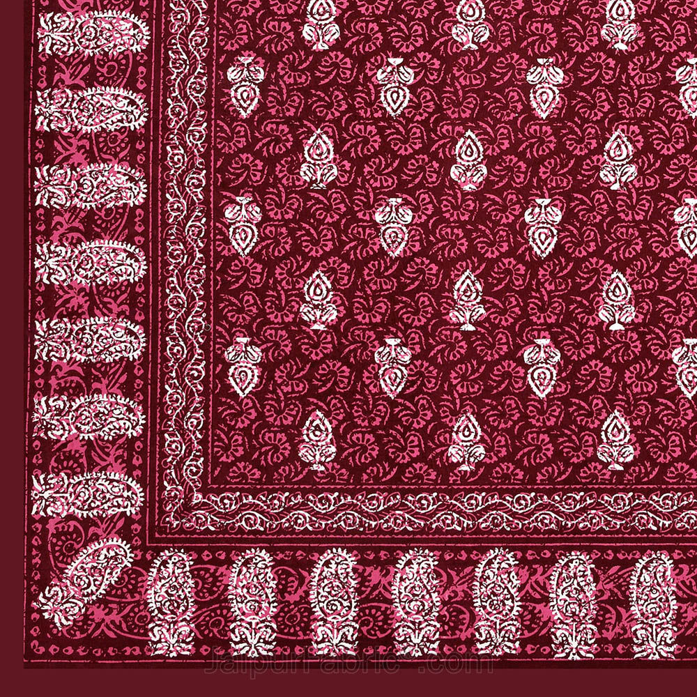Maroon Conic Dabu Print Jaipuri Double Bedsheet